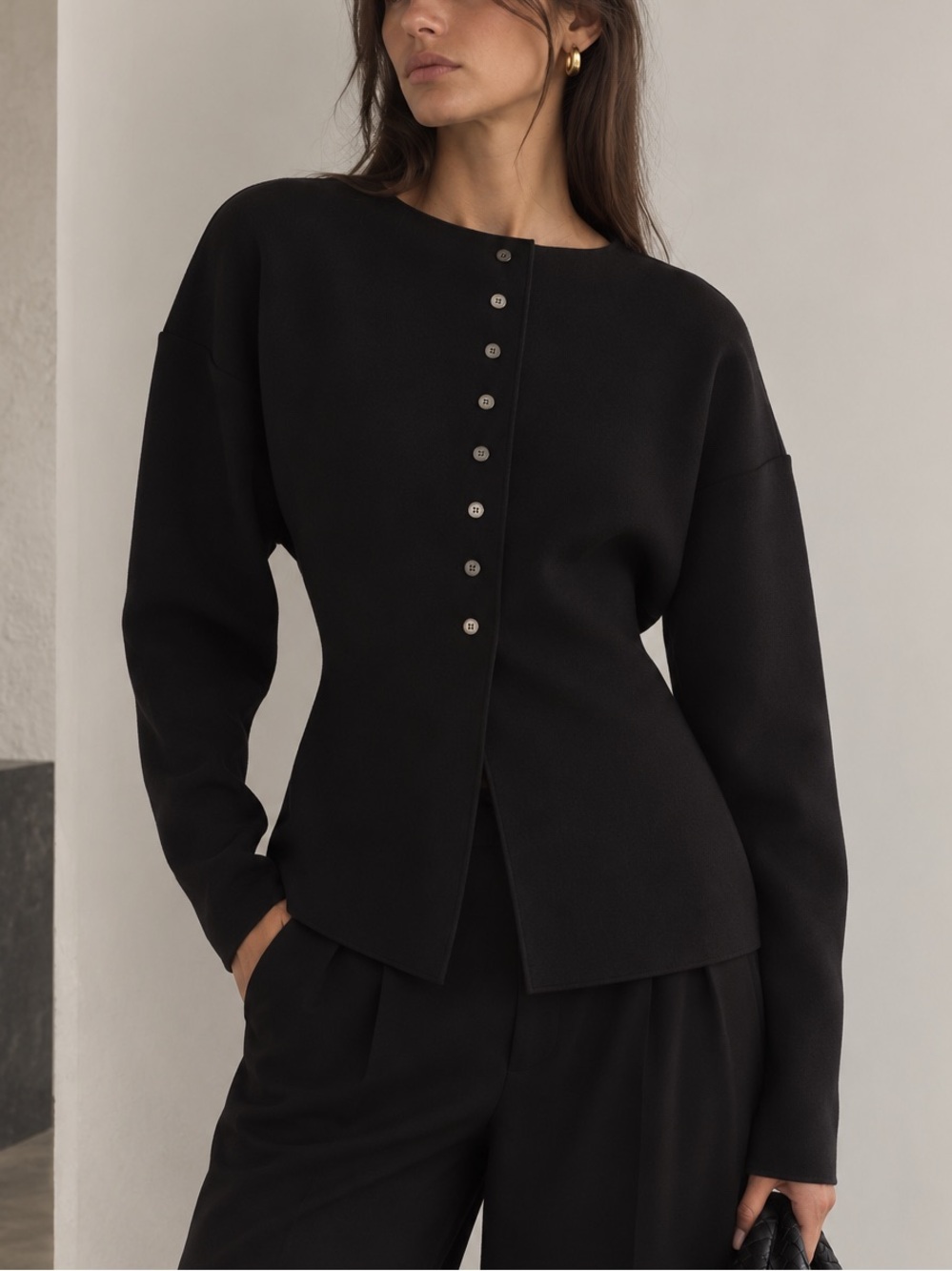 BIRROT LAY 3 Black Crepe Cardigan (Size Medium)